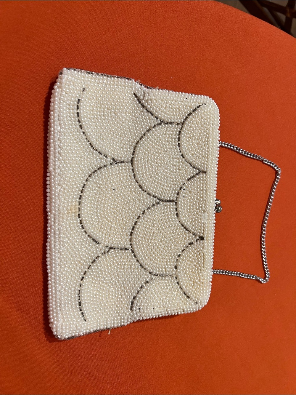 White Beaded Evening Clutch with Chain Strap